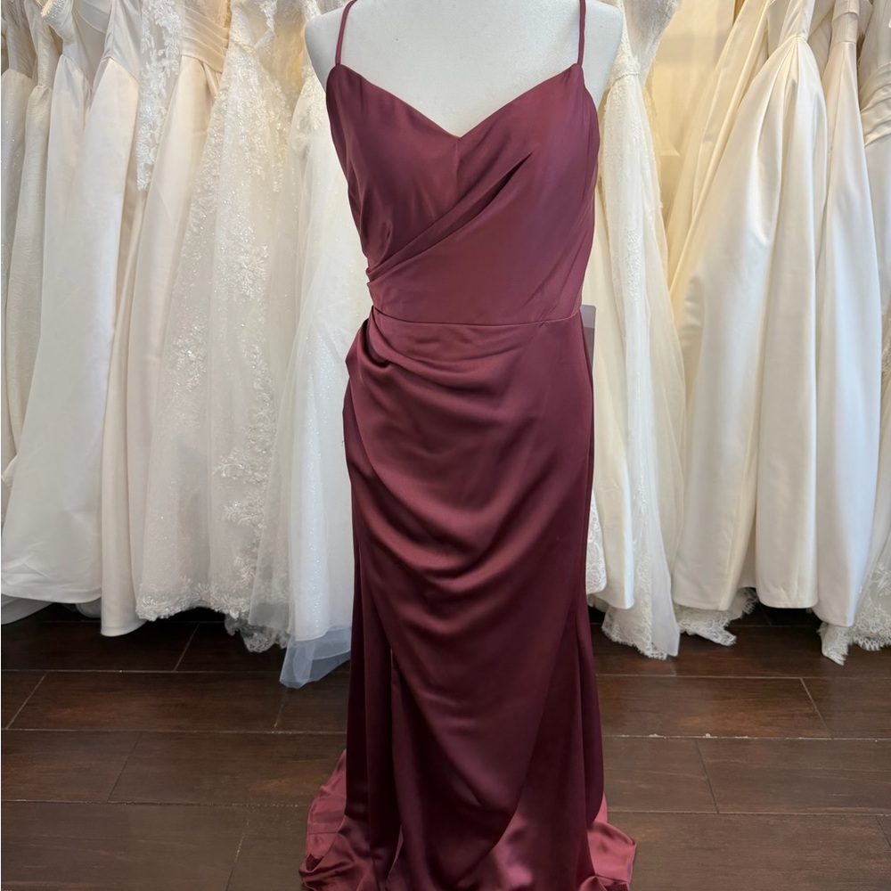 Sleeveless Burgundy Satin Evening Dress
